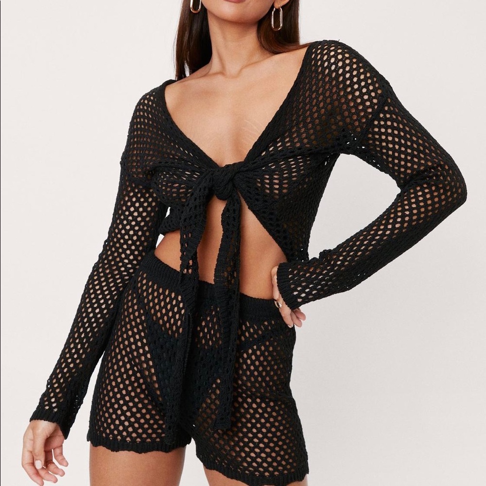 Crochet Tie Front Beach Cover Up Top